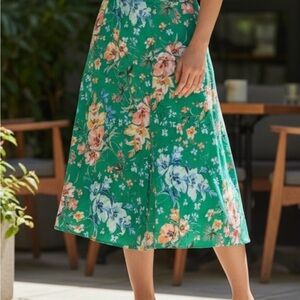 LOFT Green Floral Midi Skirt